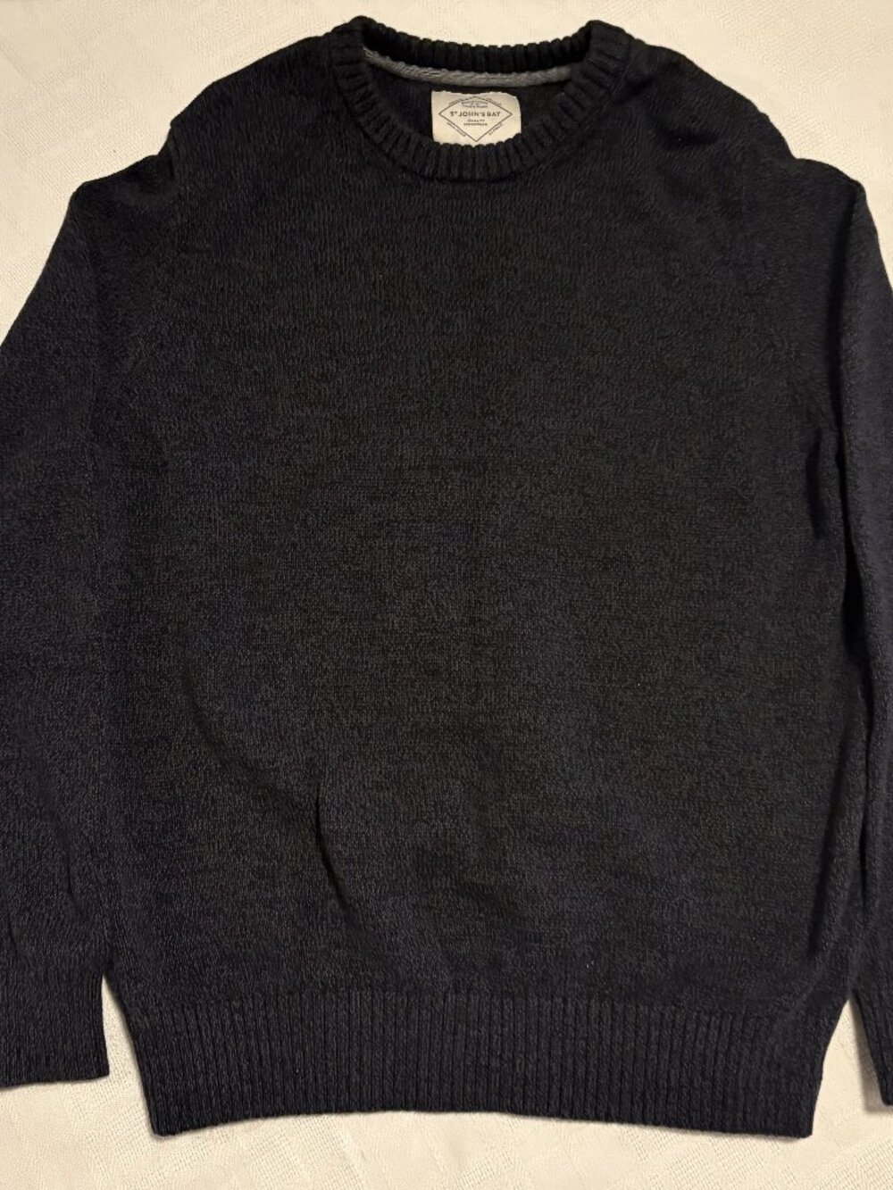 St. John's Bay Fisherman Sweater XL Charcoal Marled Cotton Crew Neck